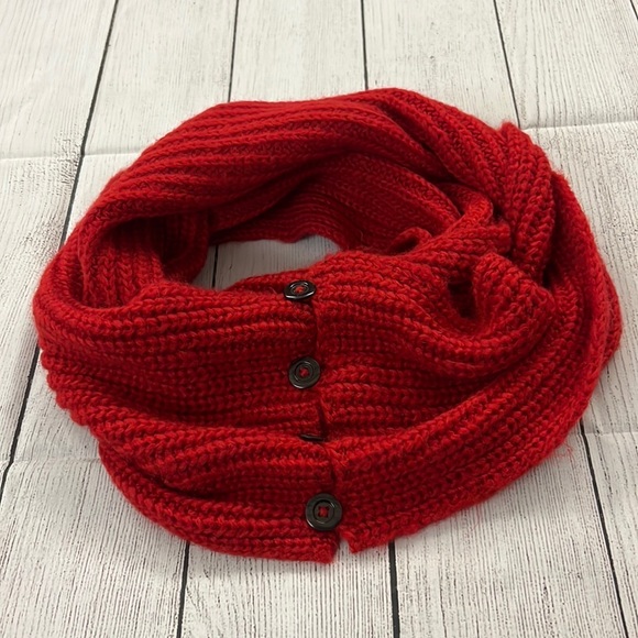 Wooden Ships Accessories - Wooden Ships Red knit scarf with 4 tortoise shell buttons.
